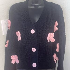 Women's Black Sweater with Pink Accents